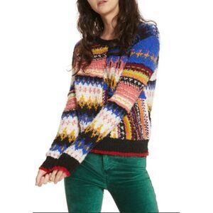 FREE PEOPLE Multicolor Best Day Ever Alpaca Blend Boucle Sweater M